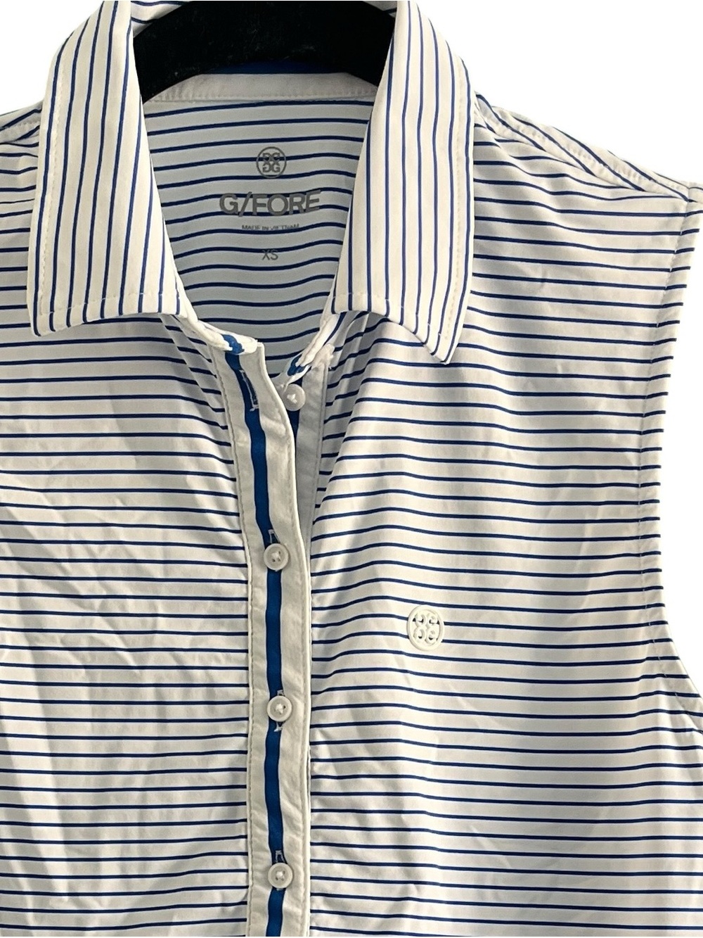 G/FORE Sleeveless Golf Polo XS White Blue Stripe Athletic Performance Top